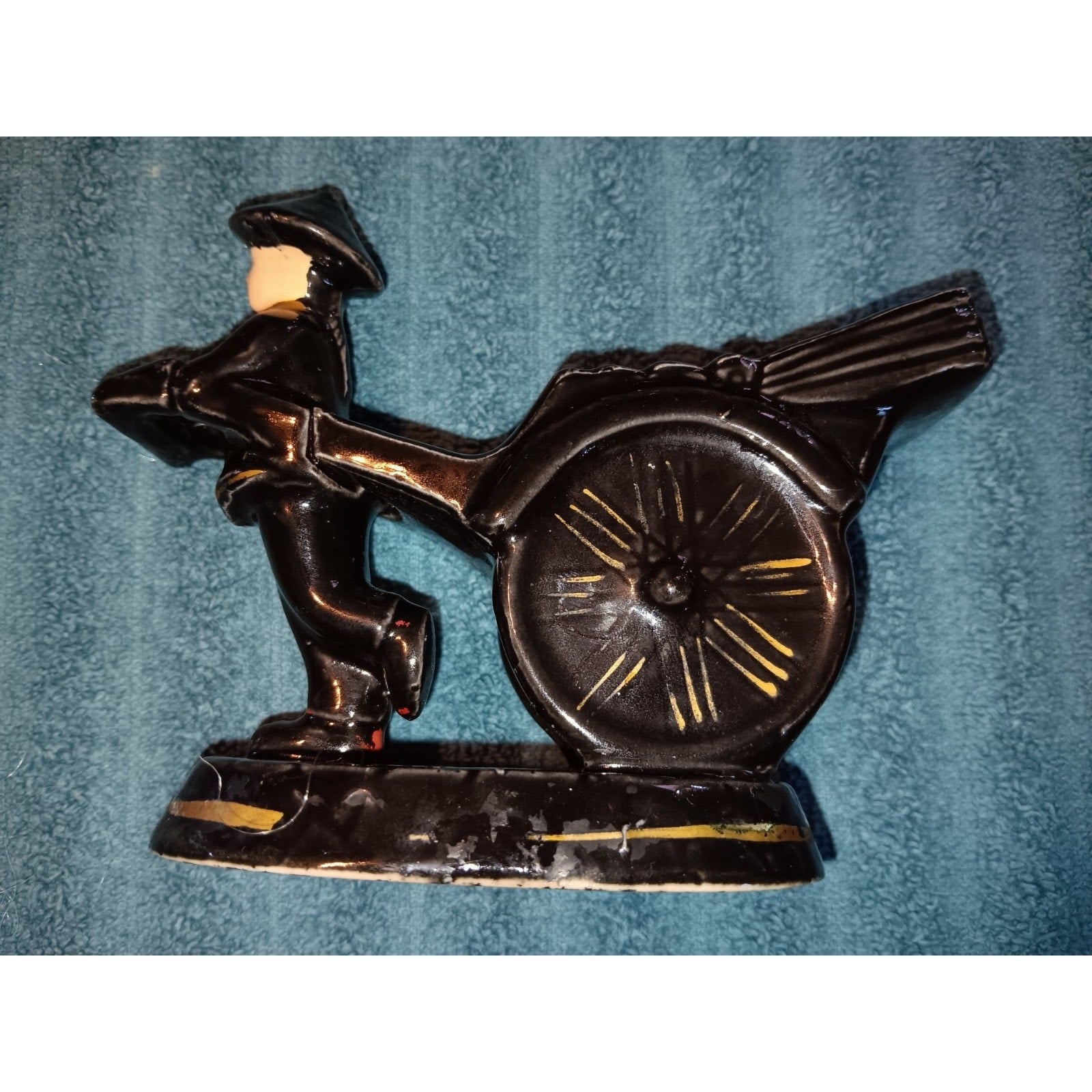 VINTAGE ASIAN MAN PULLING RICKSHAW CART PLANTER - VASE - TOOTHPICK HOLDER ~VGUC