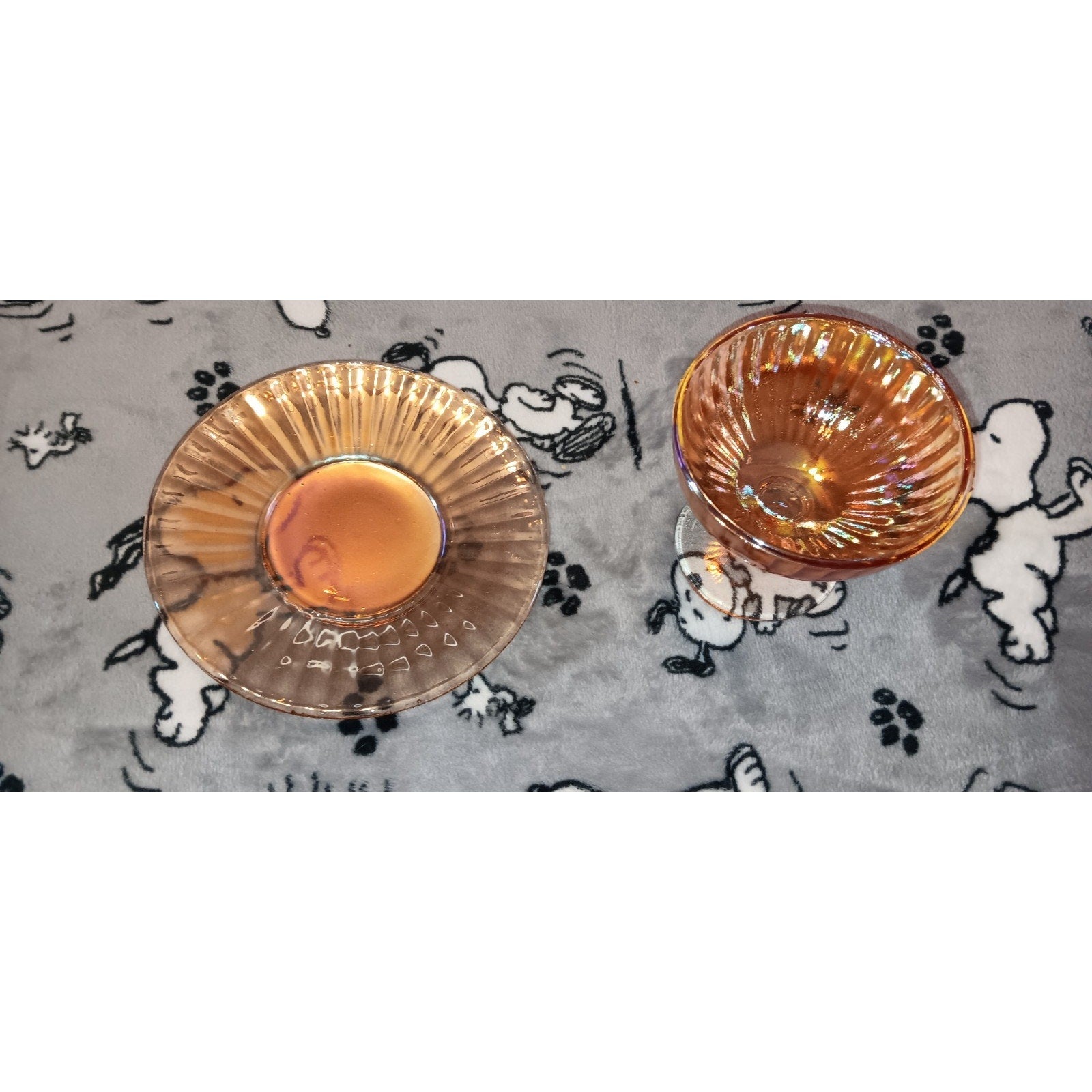 1920s Marigold Carnival Glass Sherbet Dish With Underplate