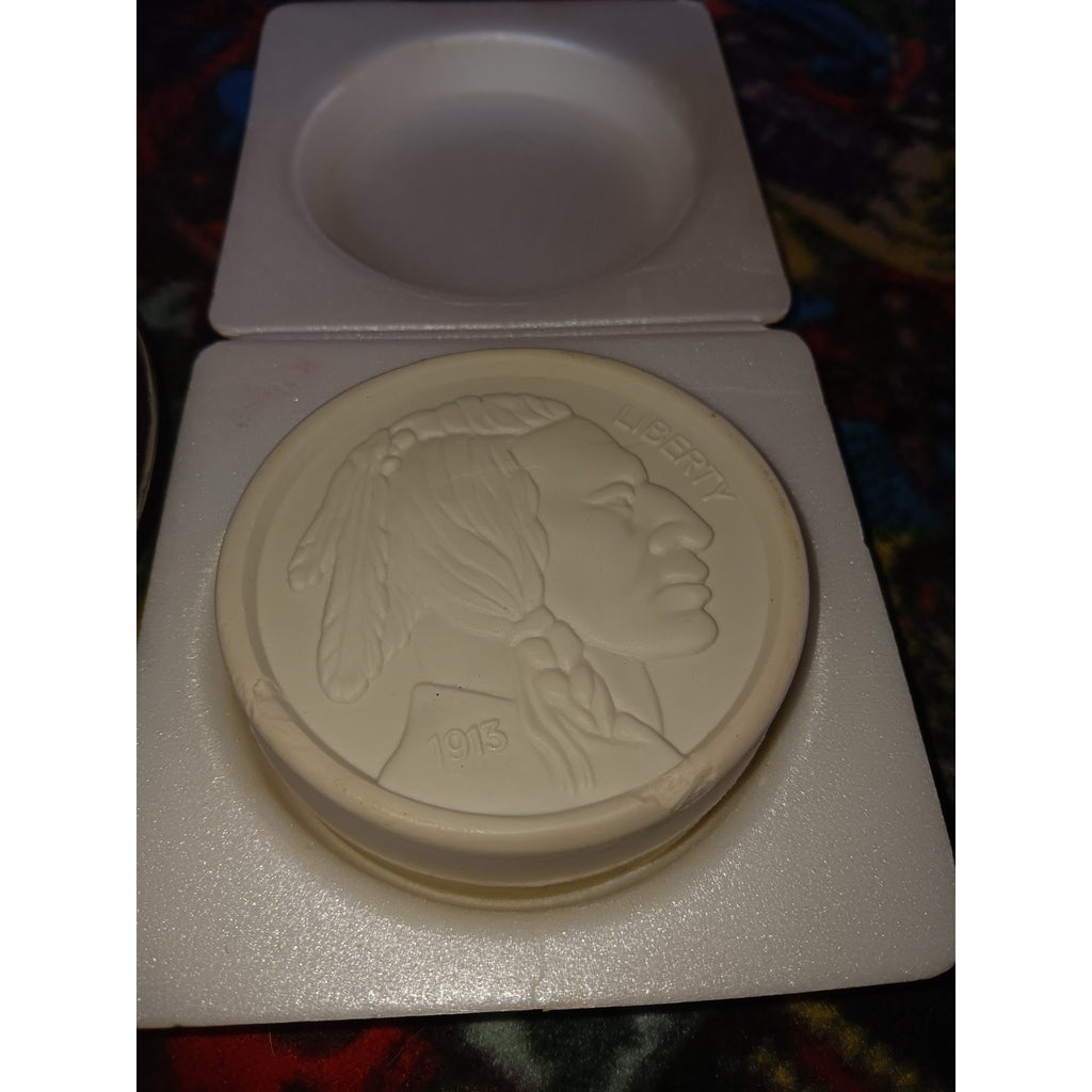 VTG AVON The First Buffalo Nickel 1913 USA Clint Soap & Metal Dish For Men 5"