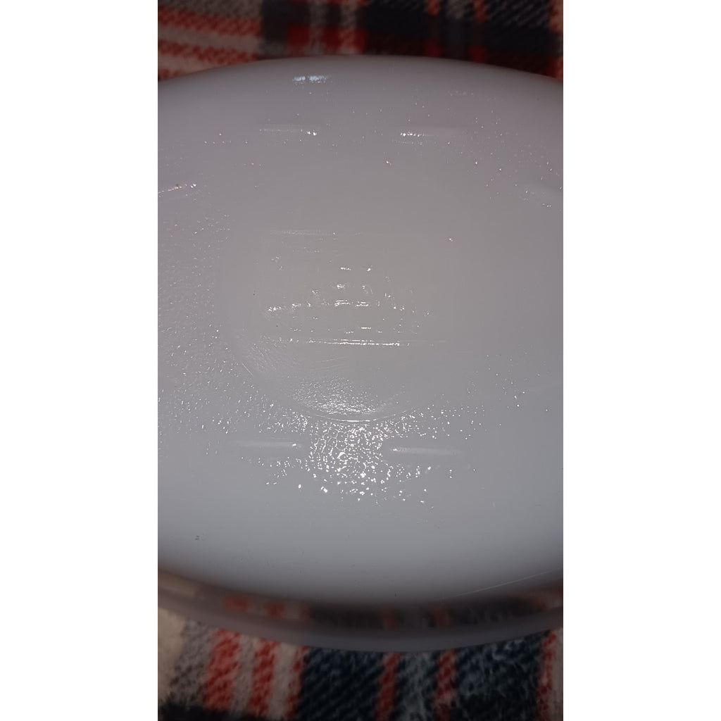Glasbake White Milk Glass 10" Oval Baking Dish & Rose Gold Metal Carry Basket