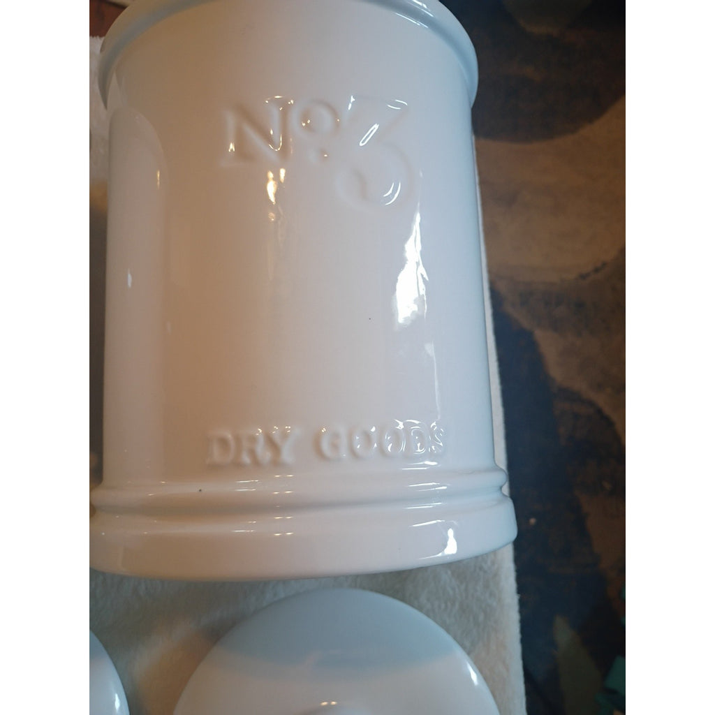 Fitz And Lloyd Milk White Canister Set Of 3 No1,2,3 With Lids Complete Set