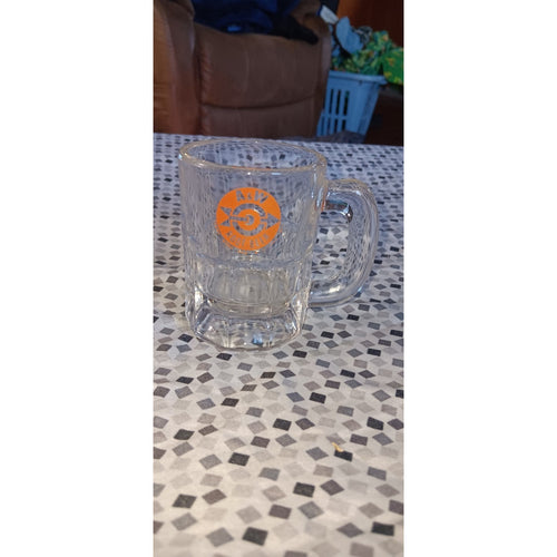 1960s VTG A&W Root Beer Mini Mug Clear Glass Bullseye Arrow Orange Logo AW 3.25"