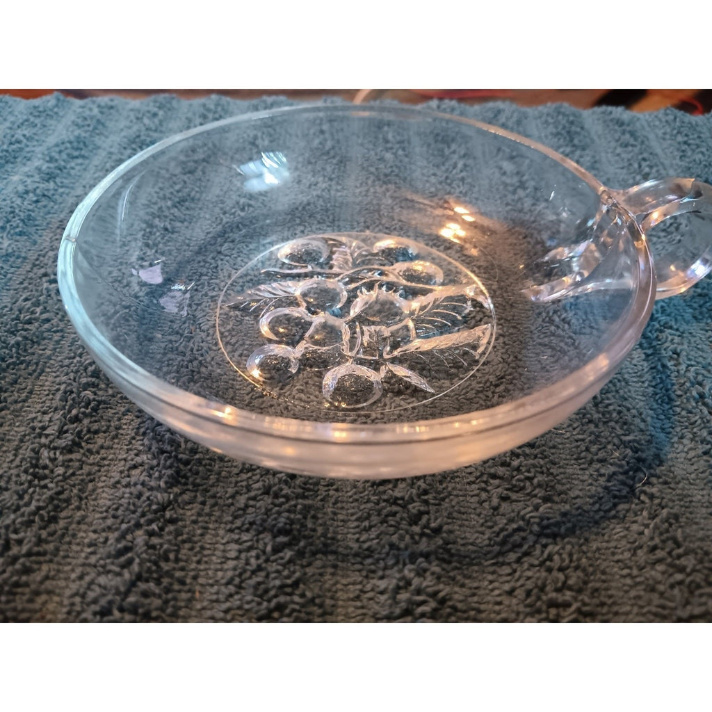 Vintage Imperial Clear Glass Intaglio Fruit 5" Nappy Bowl Handle