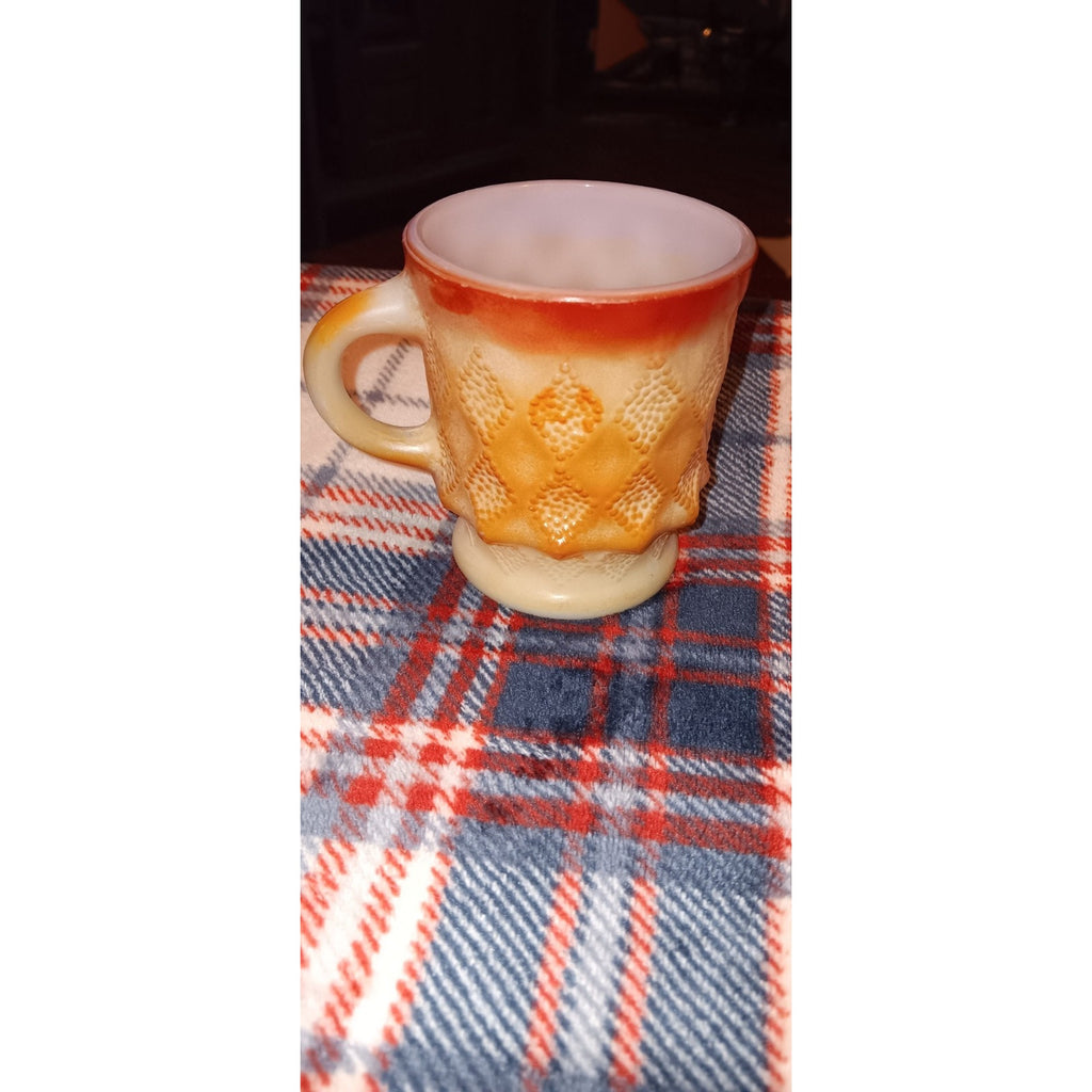 Vintage Anchor Hocking Fire King Orange Coffee Cup Mug Kimberly Diamond Pattern