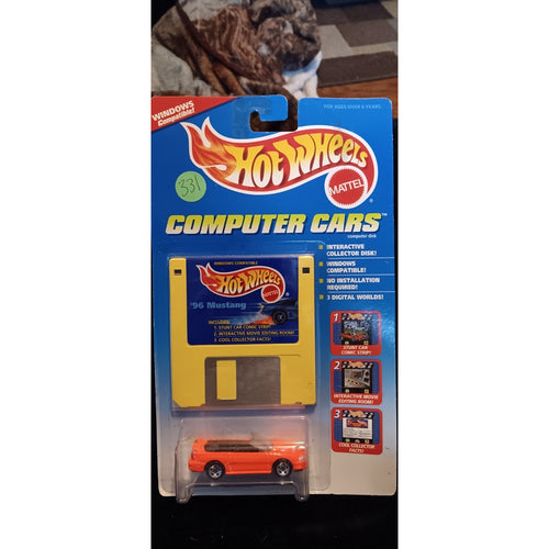 1995 Hot Wheels Computer Cars - Bright Orange 96' Mustang GT Convertible