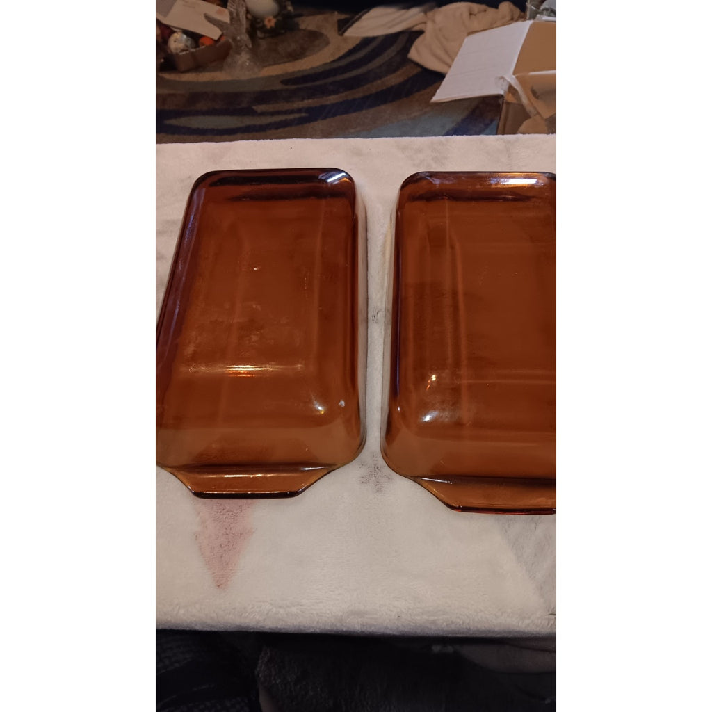 2 Anchor Hocking #427 Amber Baking Dish Loaf Pans Lot Of 2 Great Condition