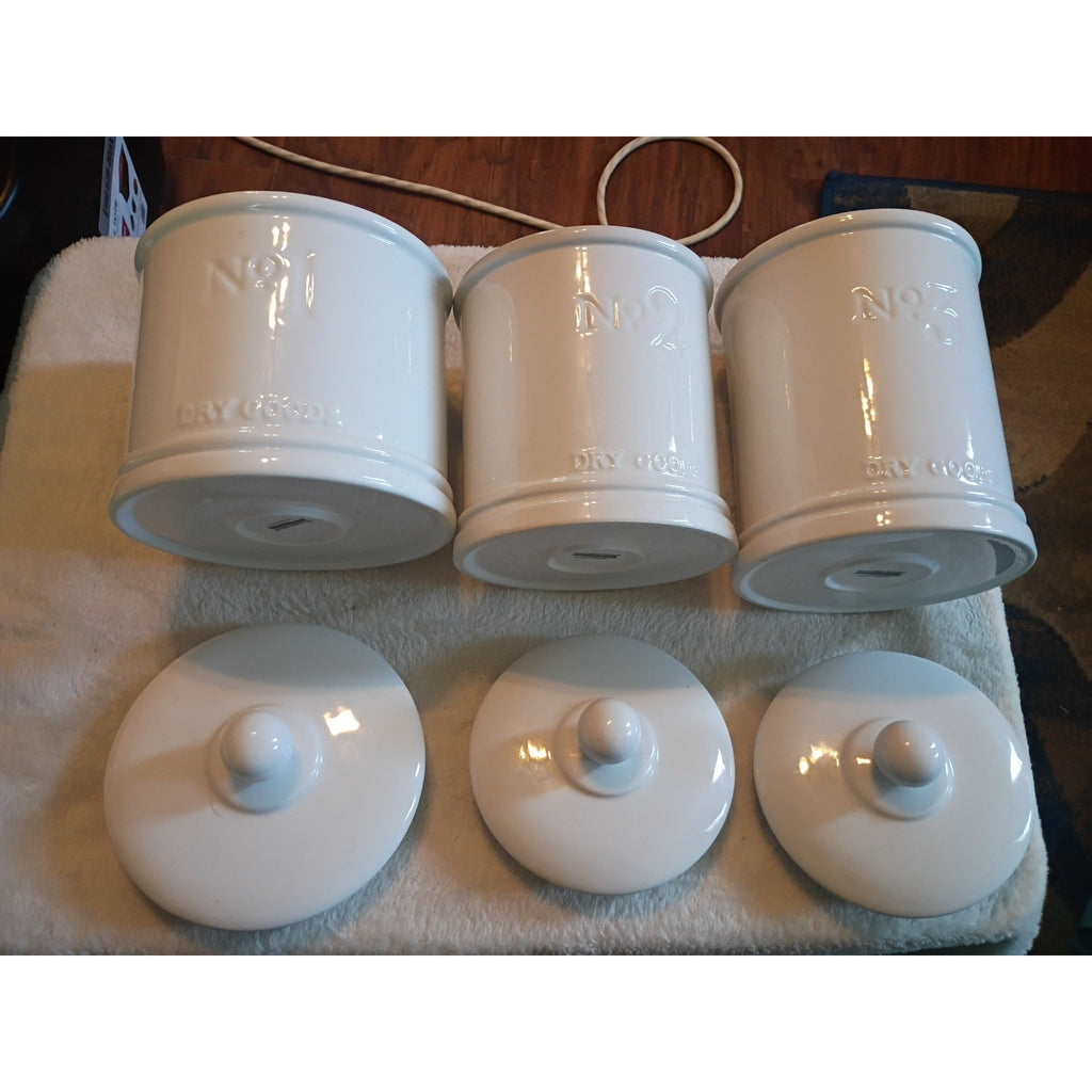 Fitz And Lloyd Milk White Canister Set Of 3 No1,2,3 With Lids Complete Set