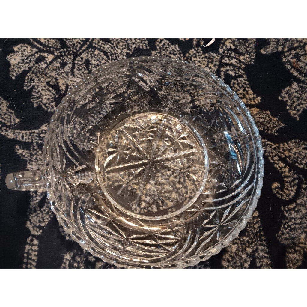 Vintage Cut Glass Dish W Handle 6” X 6”