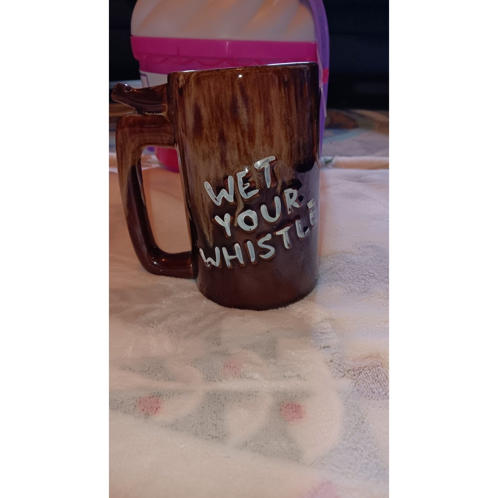 Vintage Brown Drip Glaze Ceramic Novelty Beer Mug - Went To P Wet Your Whistle