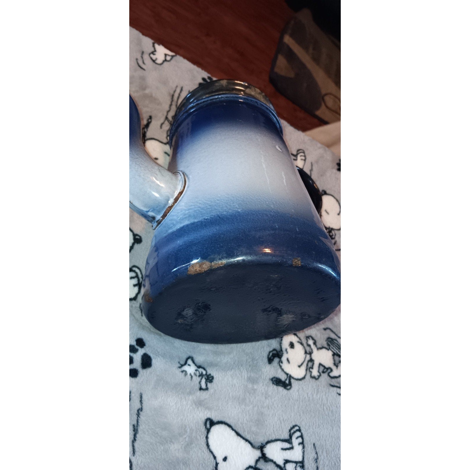 Vintage French Enamelware Cobalt Blue Handpainted Flowers Teapot 1920's Enamel