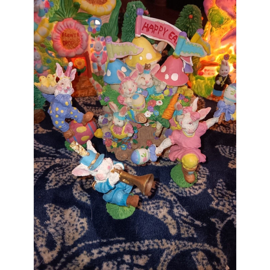 Lighted Easter Village Porcelain Houses Figures 21 Pc See Pics Really Nice
