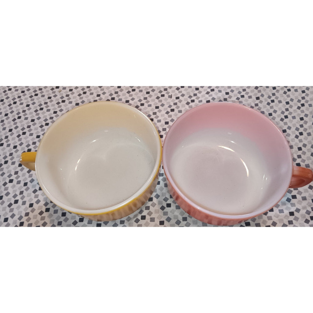 Vintage Fire King Orange And Yellow Soup Bowls 50s Vintage