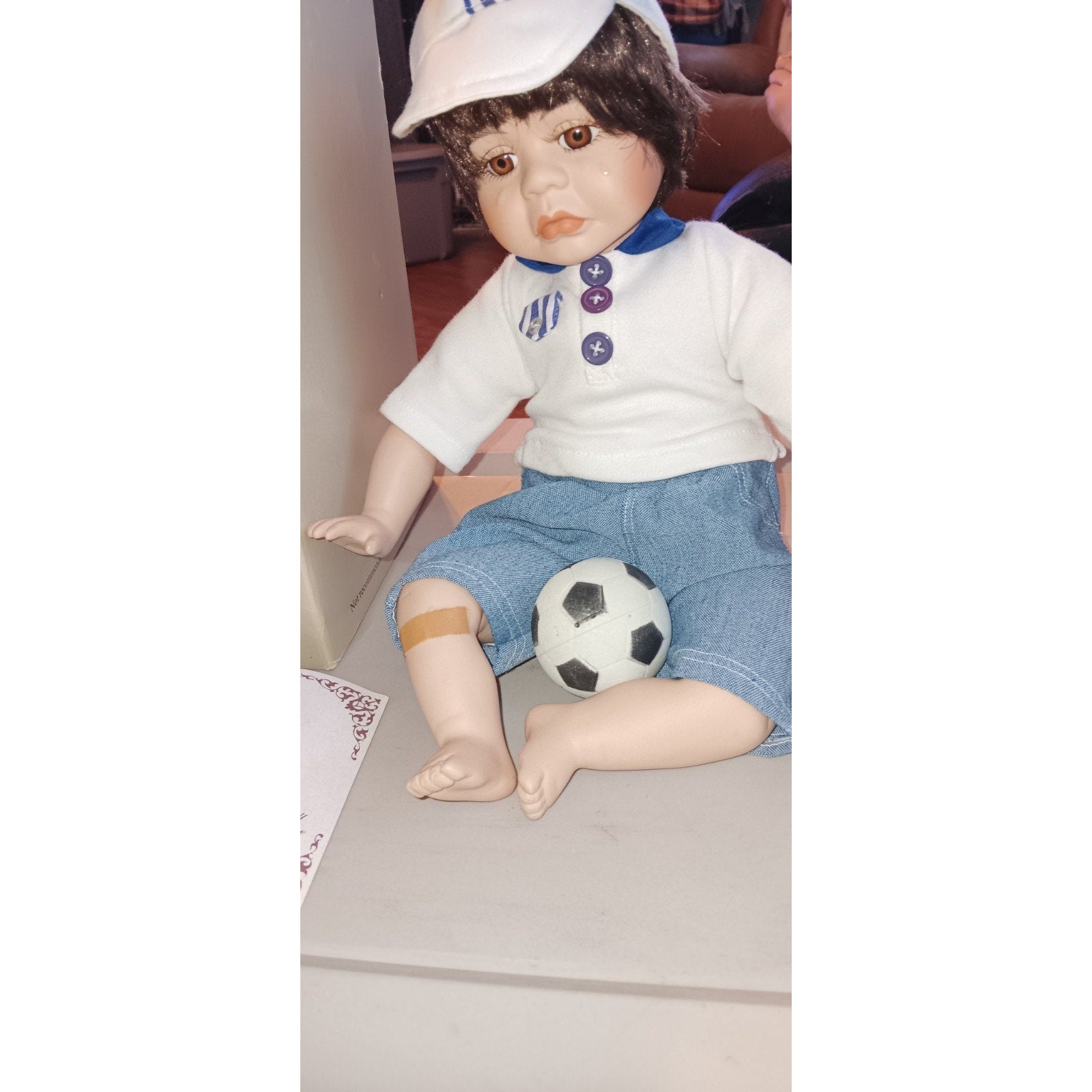 The Granville House Collection Porcelain Doll Boy In Cap With Soccer Ball