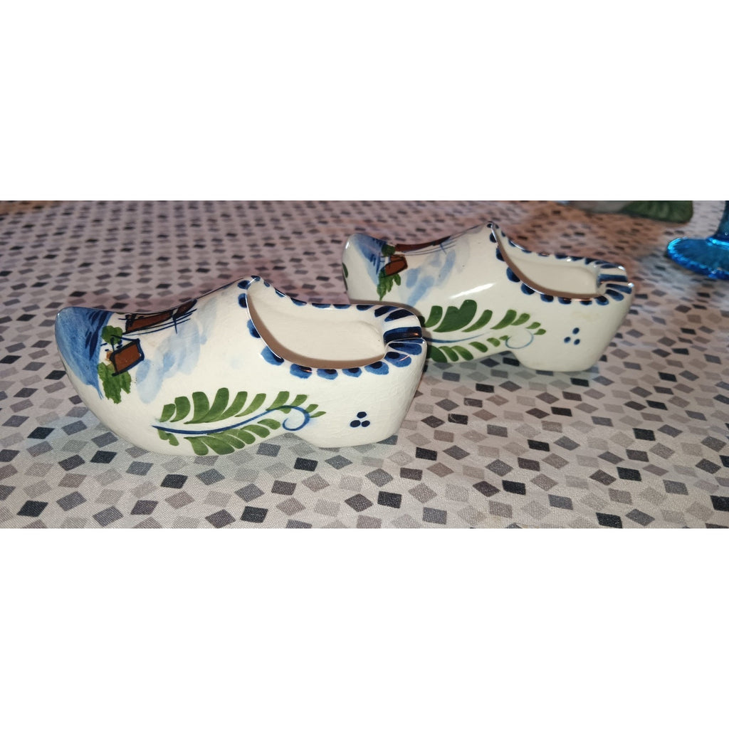 Mini Dutch Delft Clog Ashtray Shoes Holland Hand Painted Windmill Ceramic 3" VTG