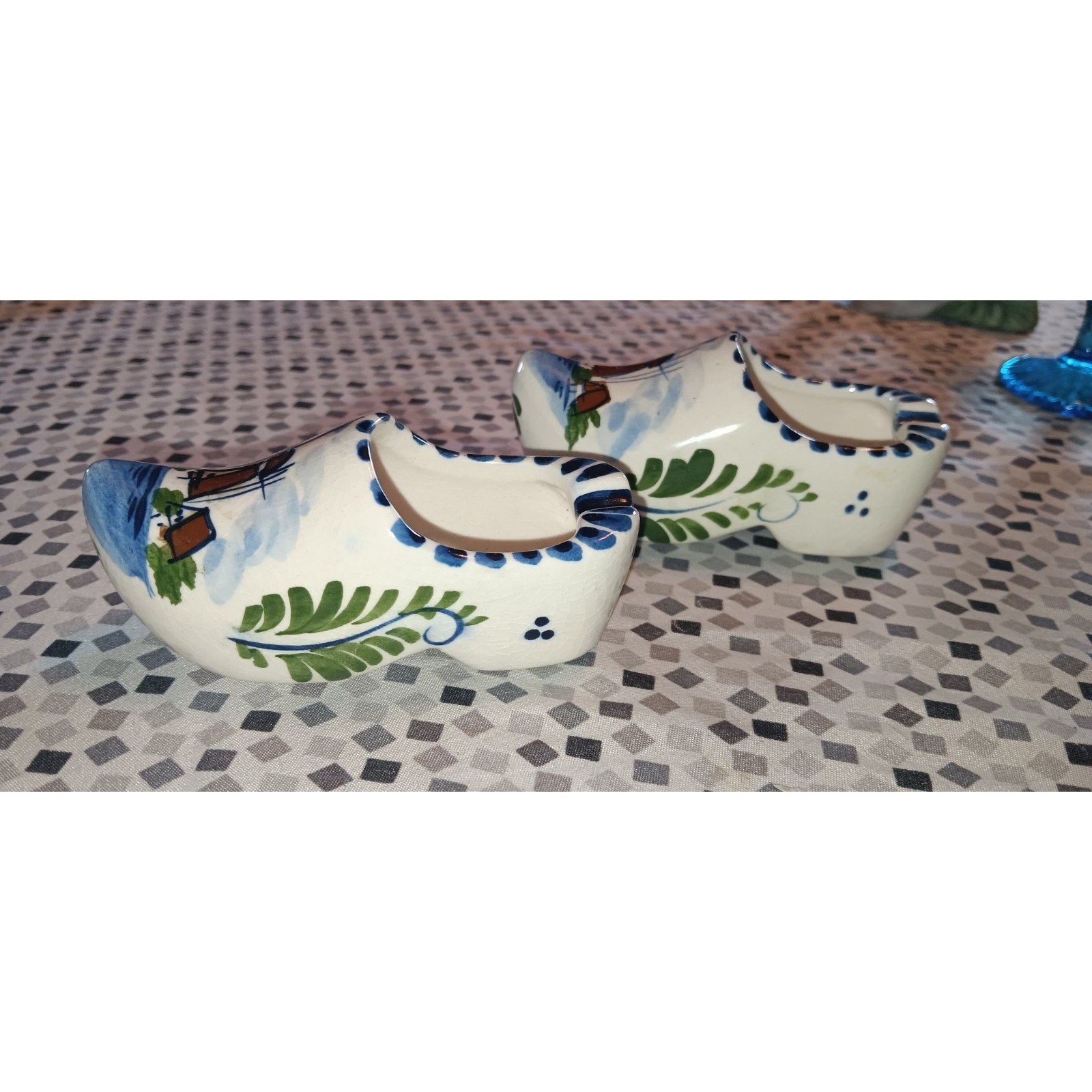 Mini Dutch Delft Clog Ashtray Shoes Holland Hand Painted Windmill Ceramic 3" VTG
