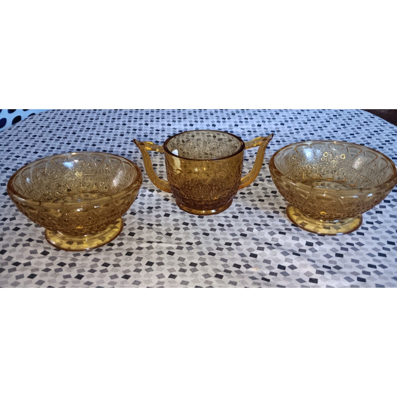 Amber Dessert Bowls And Sugar Bowl