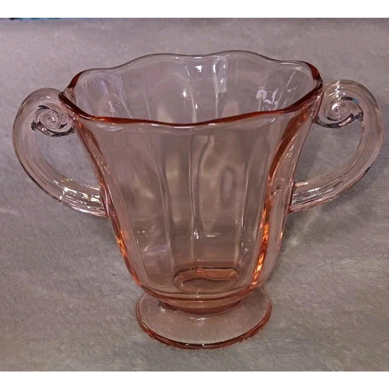 Vintage Pink Depression Glass double Handles Sugar Bowl