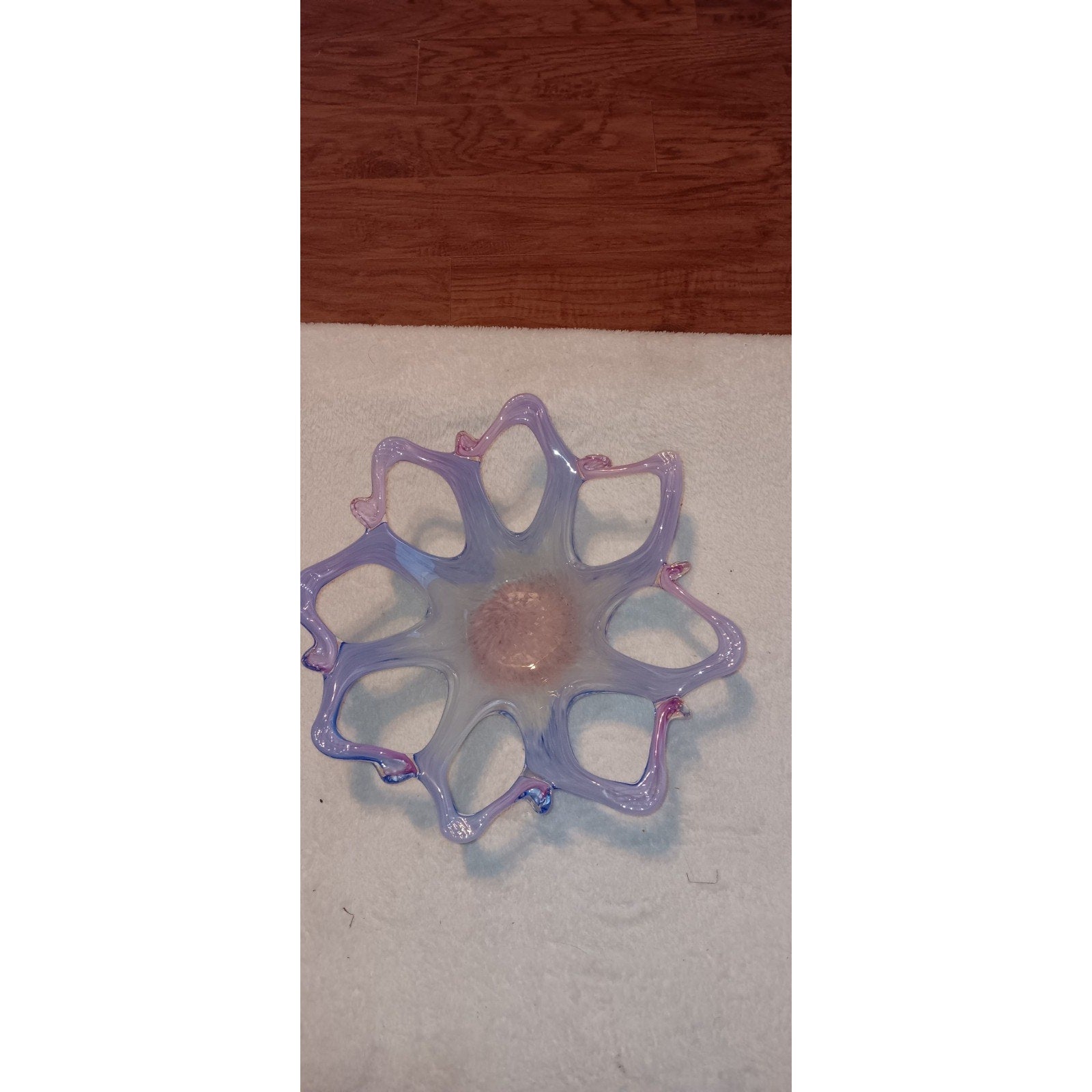 Vintage Murano Art Glass Stretched Star Bowl Candy Dish 10” Multi Color, Italy.