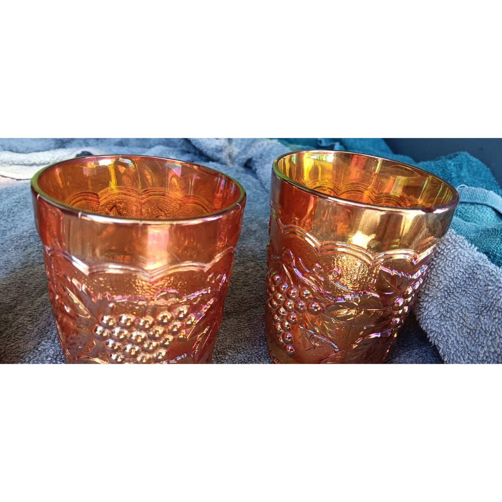 Vintage Joe St. Clair Carnival Glass Lot Grape & Cable Tumbler Set Of 5 Marigold