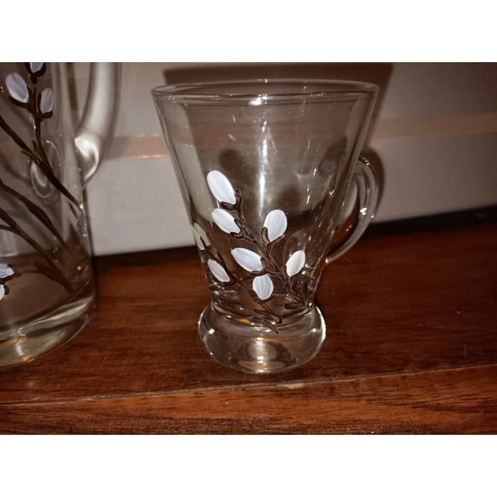 Handpainted Pitcher And 2 Cups No Chips In Great Condition Nice Little Set