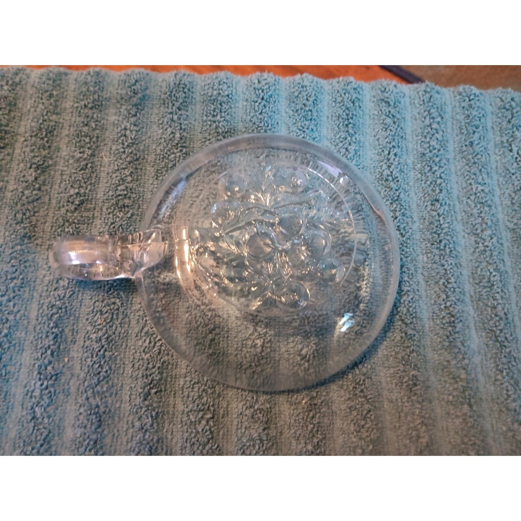 Vintage Imperial Clear Glass Intaglio Fruit 5" Nappy Bowl Handle