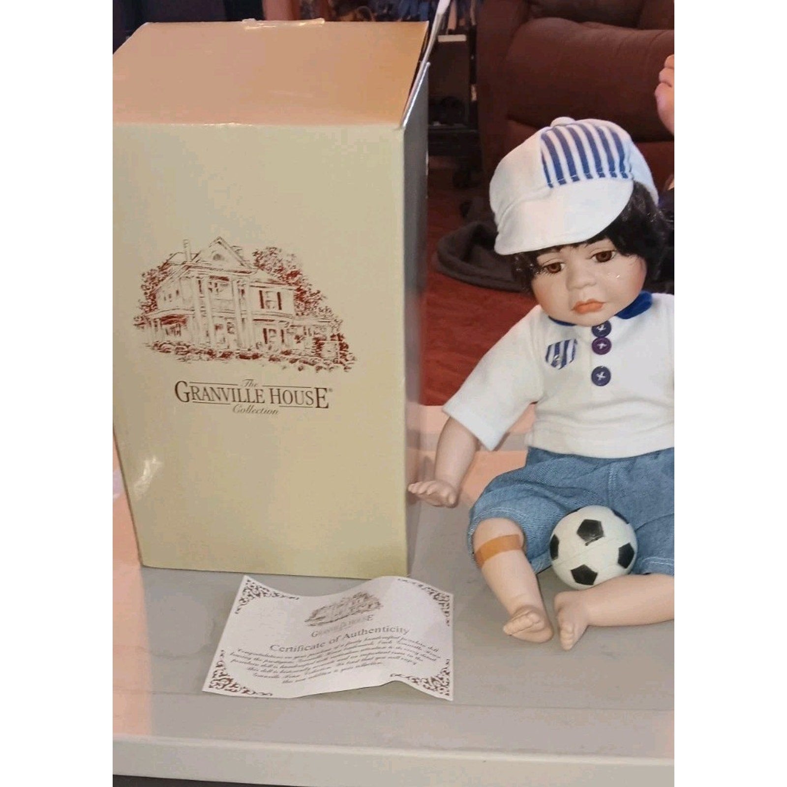 The Granville House Collection Porcelain Doll Boy In Cap With Soccer Ball