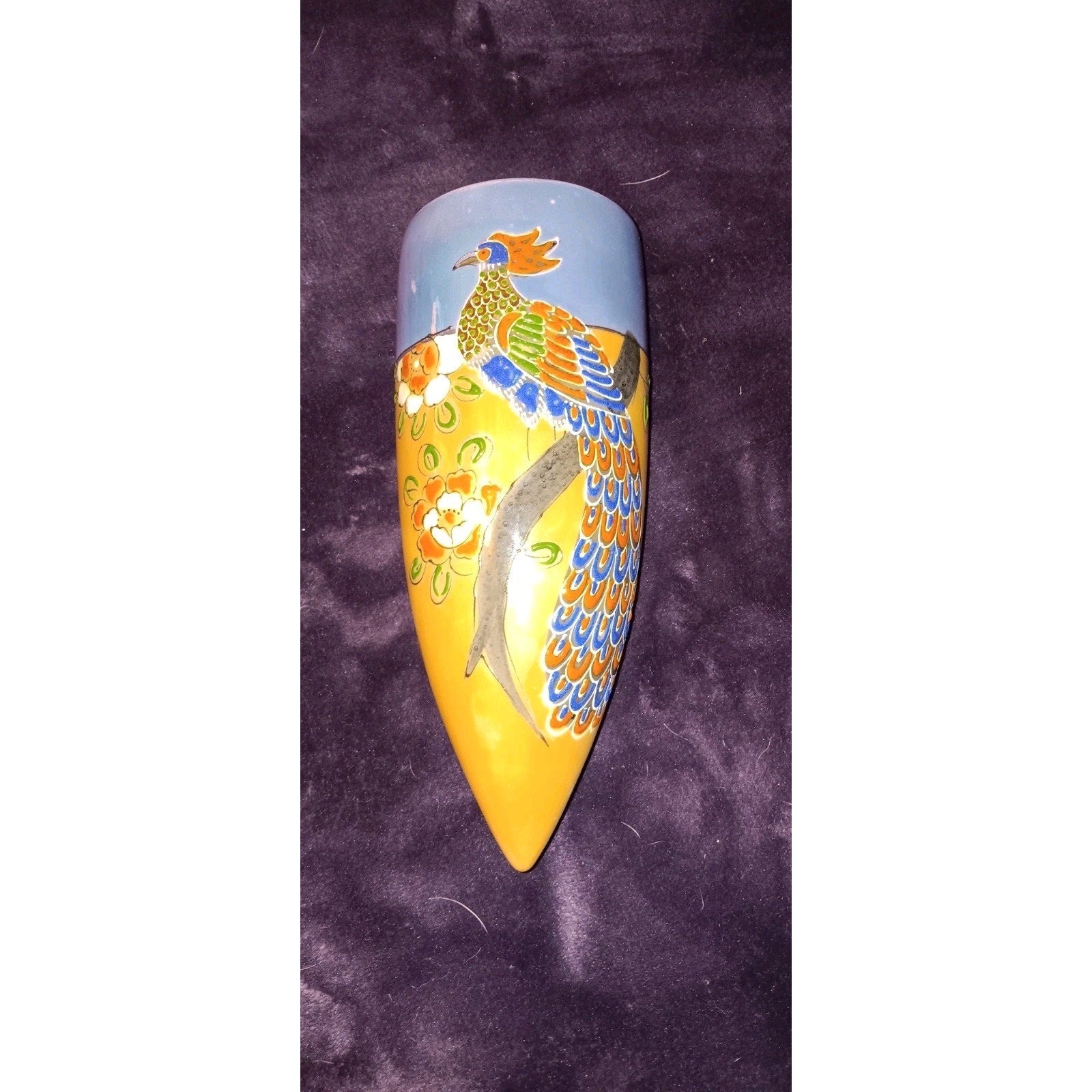 Vintage Japan Hand Painted Wall Vase Wallpocket Lusterware Peacock Beautiful