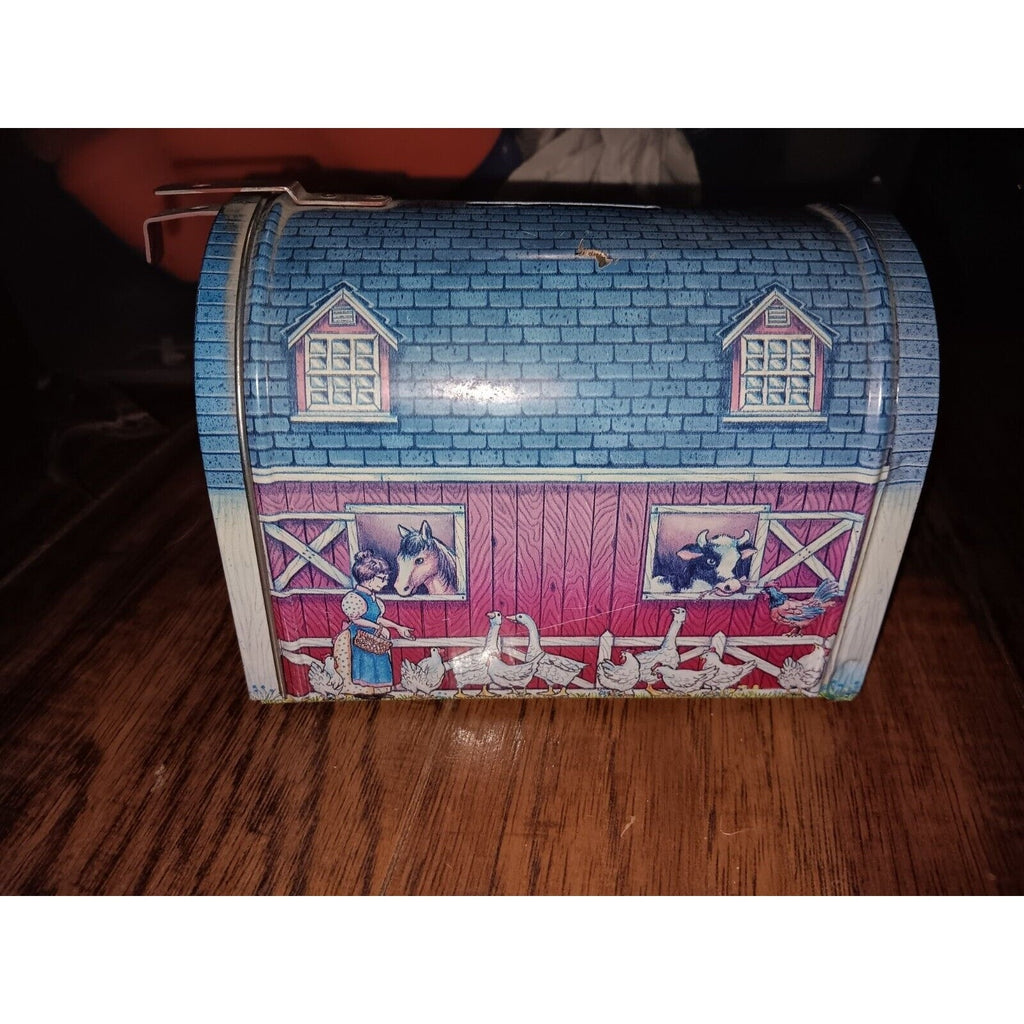 Vintage Red Barn Bank Mailbox - Tin Metal - 5 1/4” X 3 3/4” X 3 1/4”
