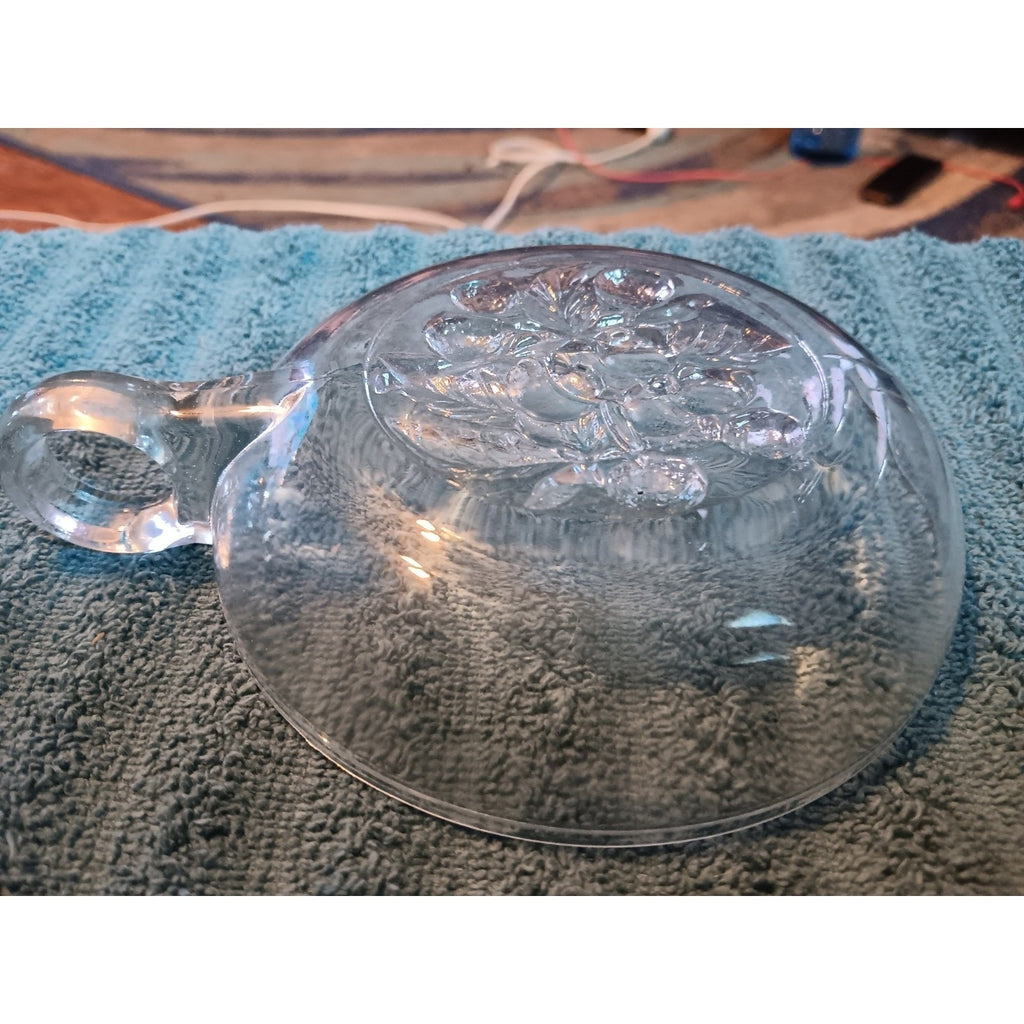Vintage Imperial Clear Glass Intaglio Fruit 5" Nappy Bowl Handle