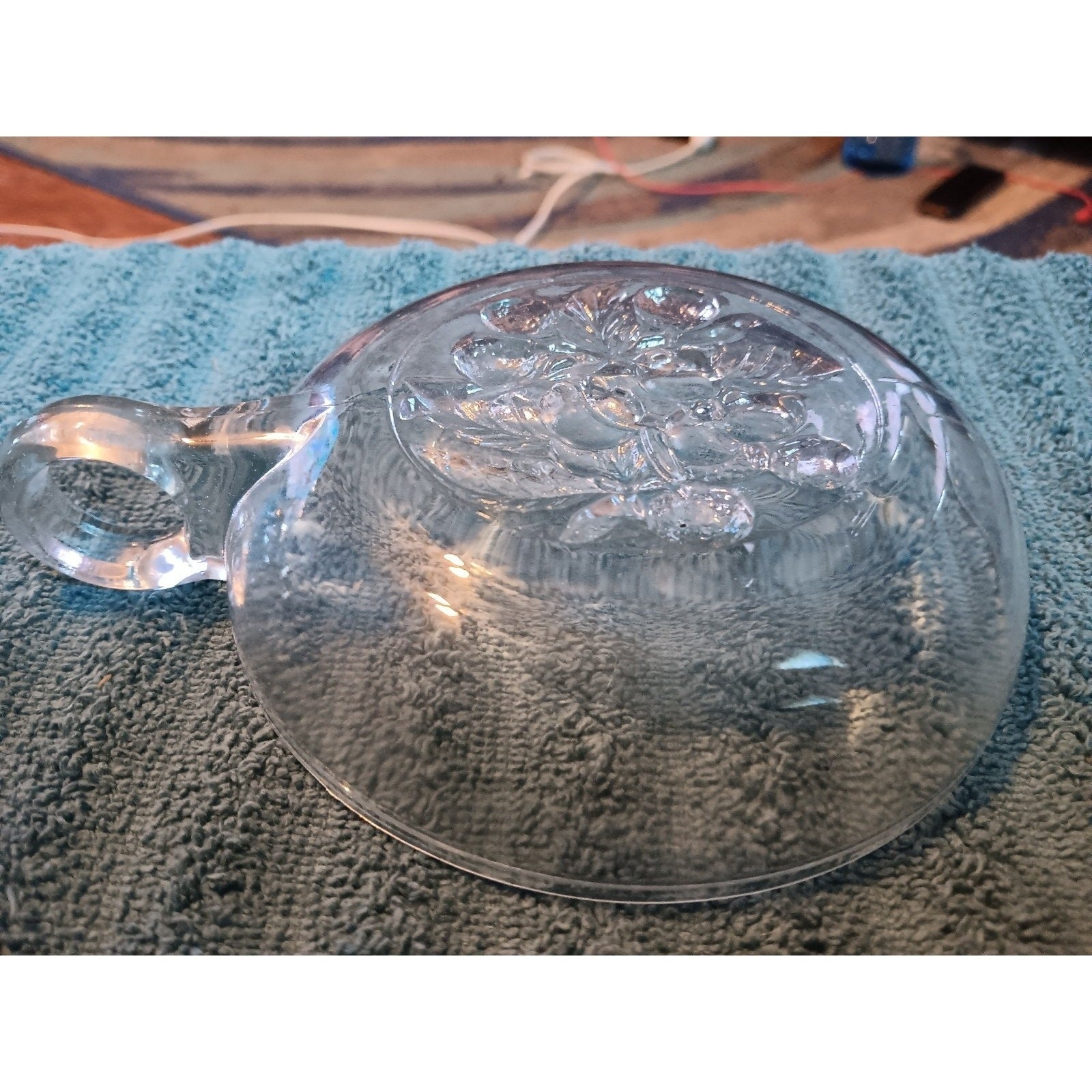 Vintage Imperial Clear Glass Intaglio Fruit 5" Nappy Bowl Handle