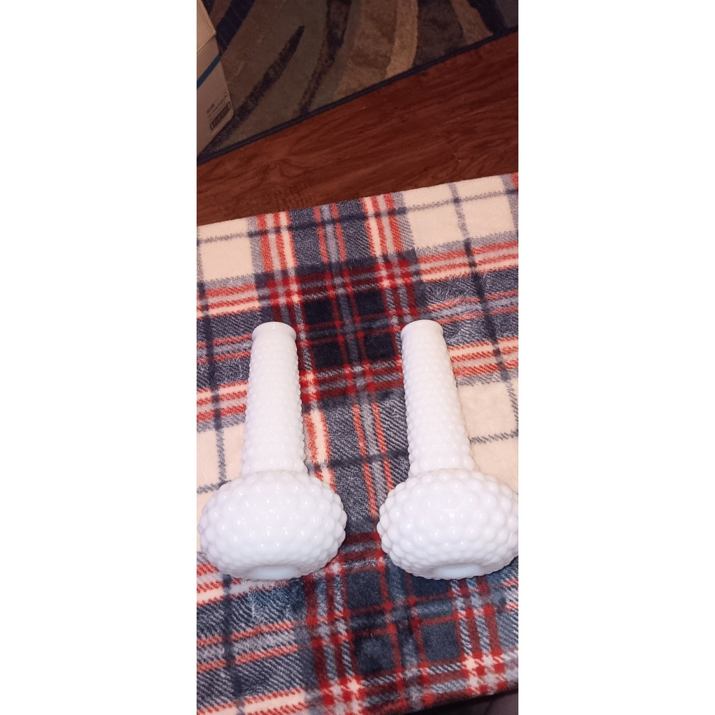 Vintage Milk Glass Hobnail Bud Vases Lot Of 2 Very Nice