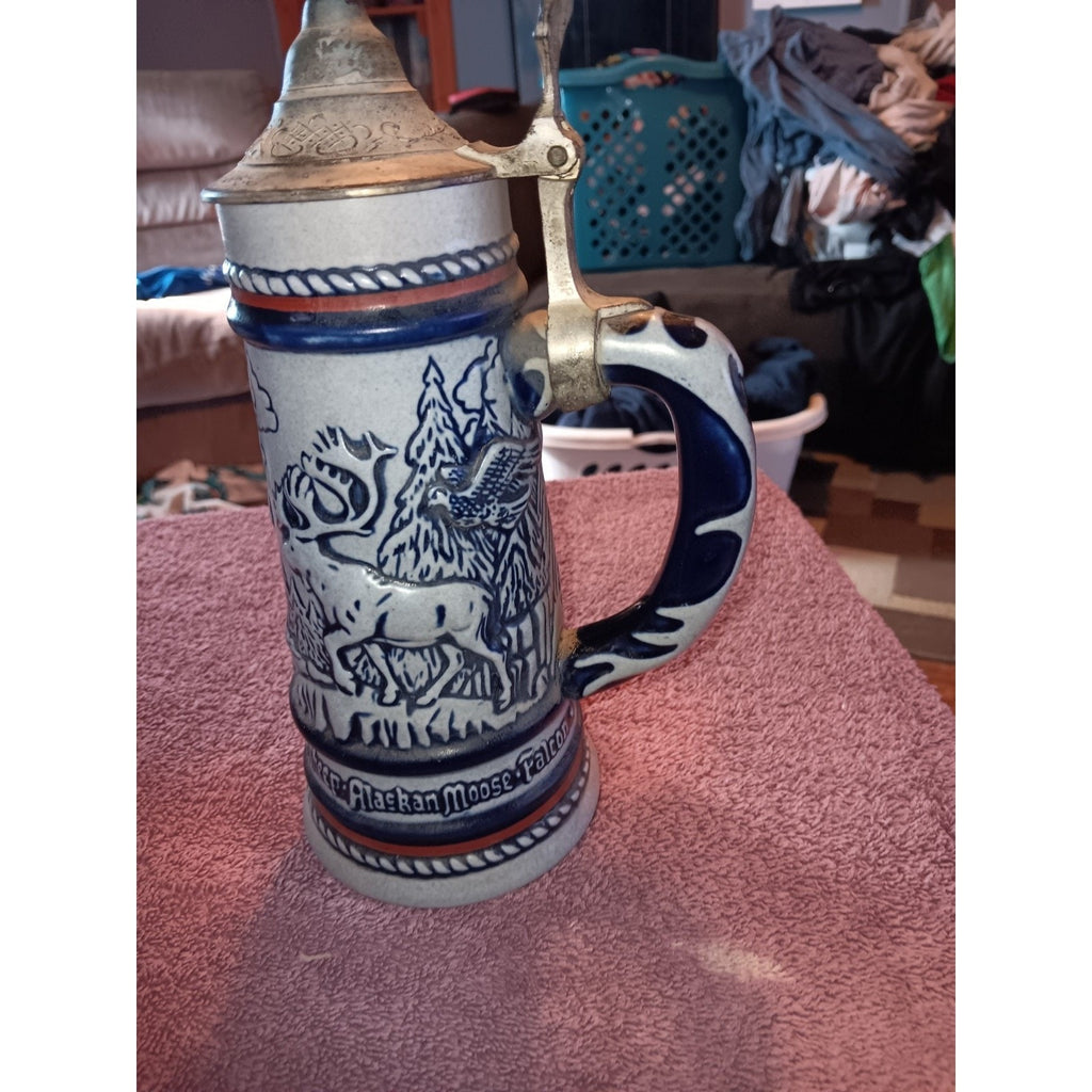 Avon Lidded Beer Stein 1976 Handcrafted in Brazil by Ceramarte Mountain Animals