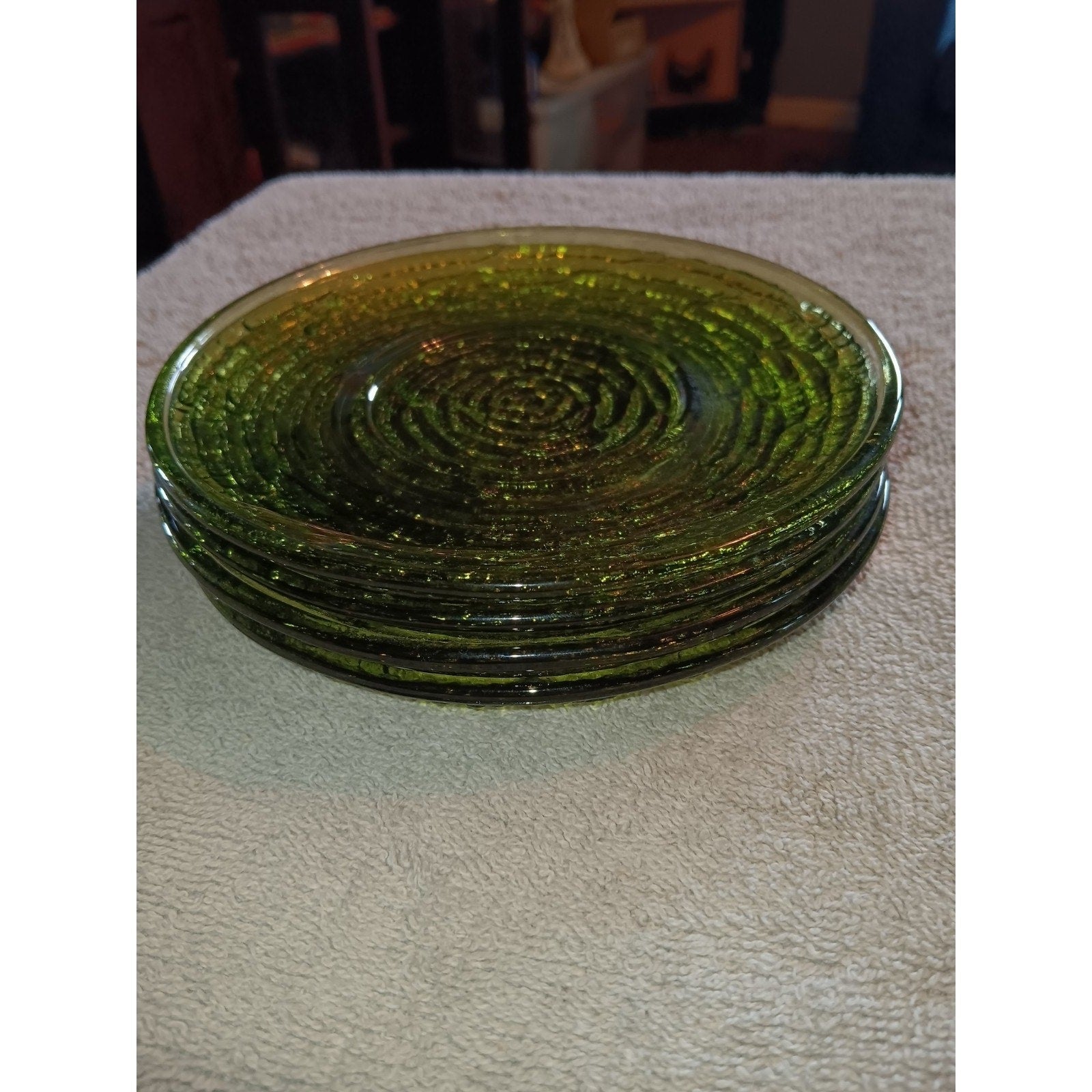 Vintage MCM Anchor Hocking Sorento saucers (Set Of 4) Avocado Green