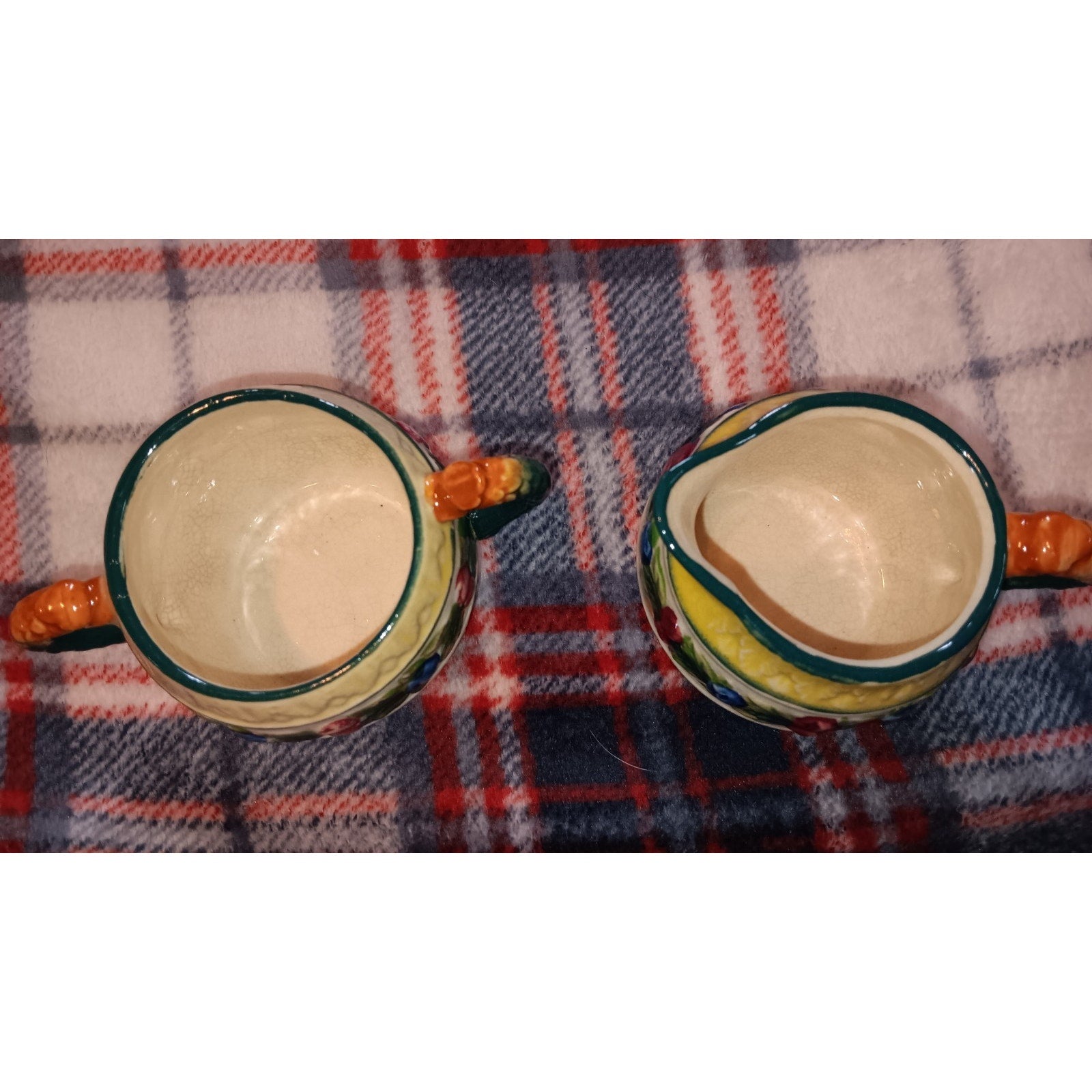 Vintage Majolica Creamer & Sugar Bowl