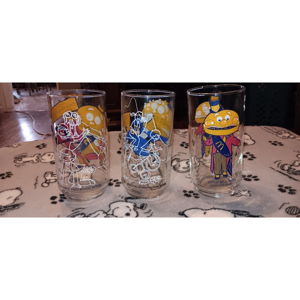 Lot Of 3 McDonald's Mayor McCheese 1977 McDonaldland Action Series Glasses