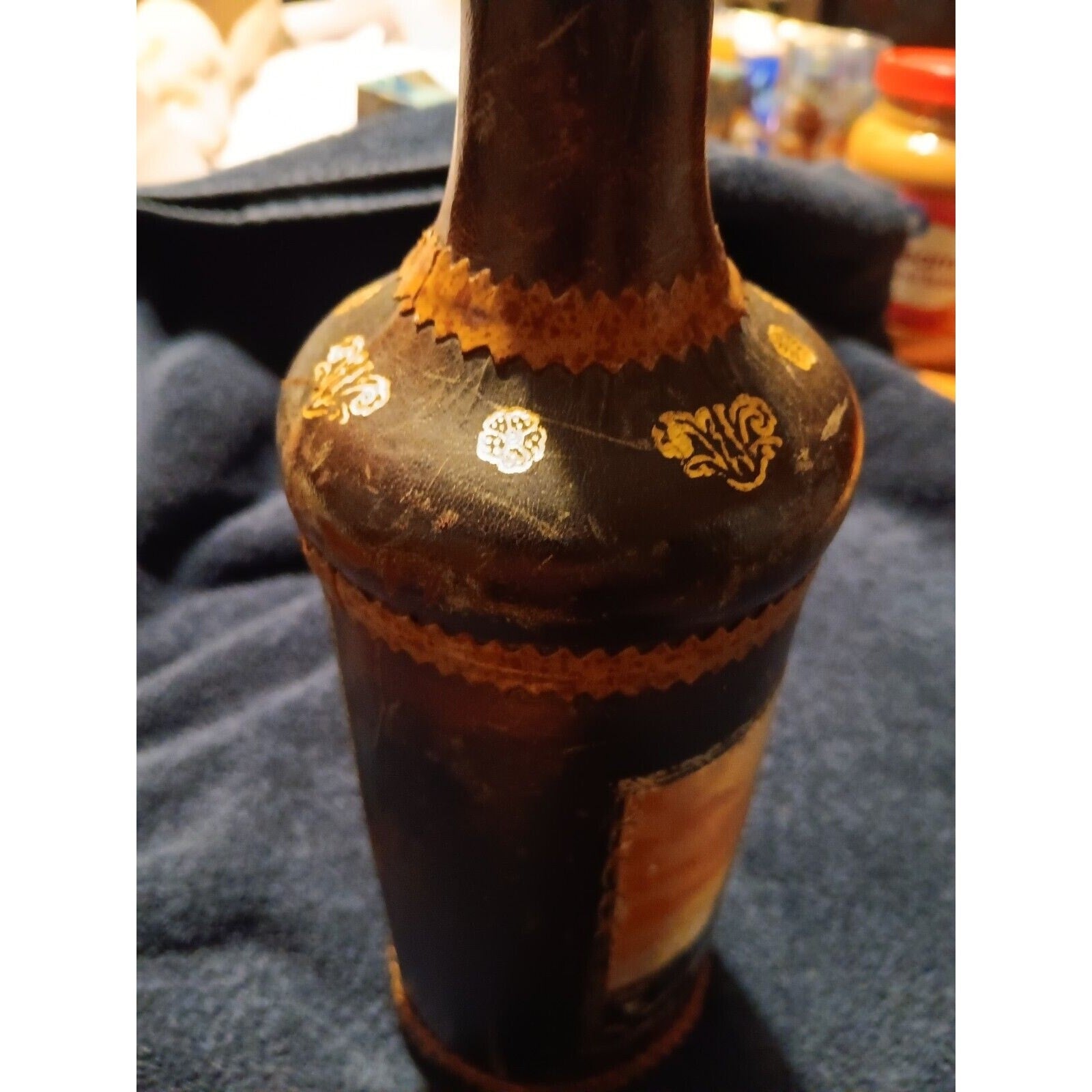 o'o'o . DECORATIVE Wrapped WINE BOTTLE with SHIP . Hand Crafted Made in ITALY