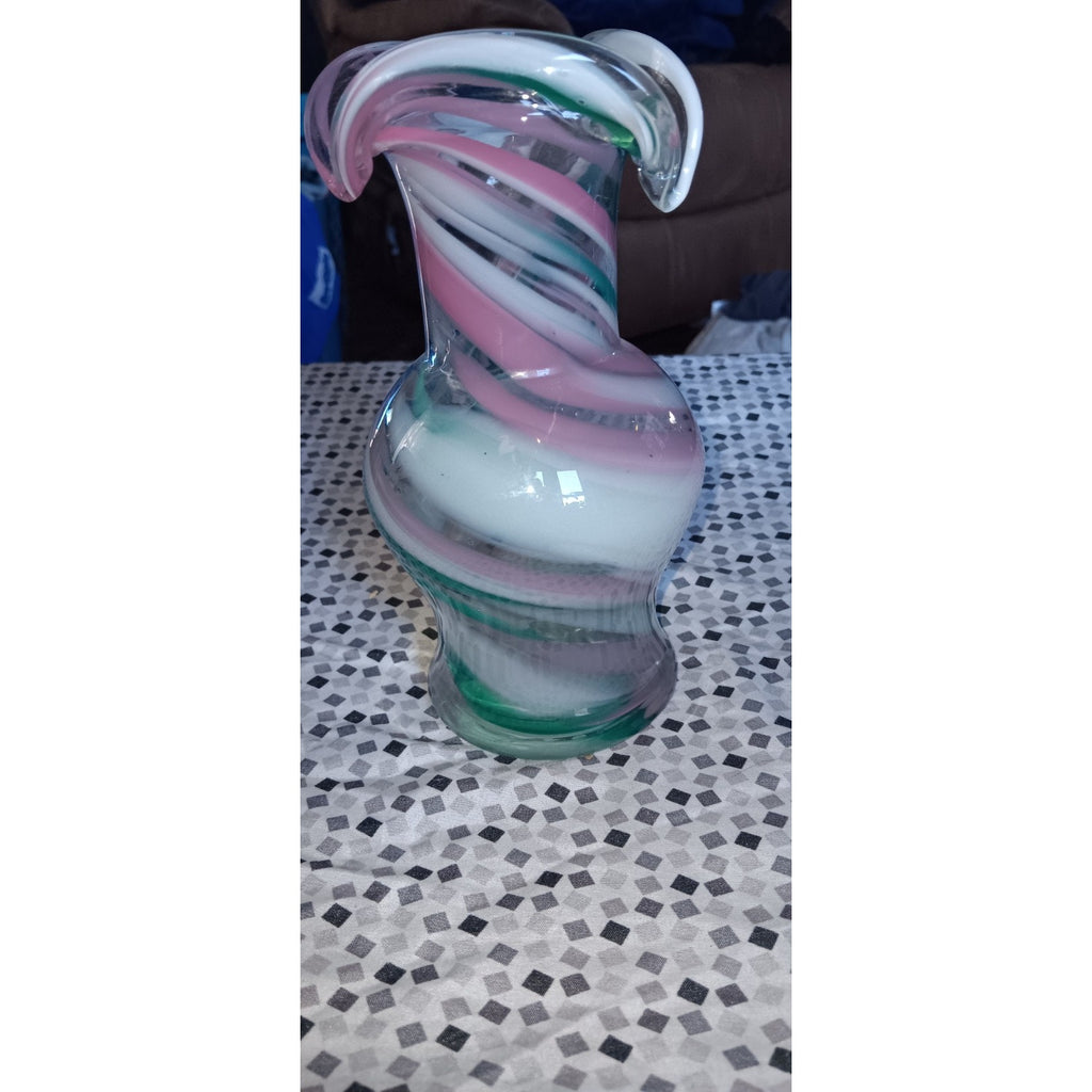 Art Glass Vase Swirled Colors With Ruffled Edge 7" Unmarked