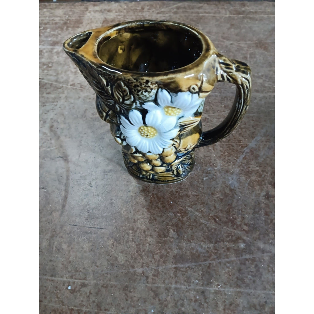 Vintage Majolica Pitcher Marked Japan 6.5 Inch High Fruit Daisy Flower