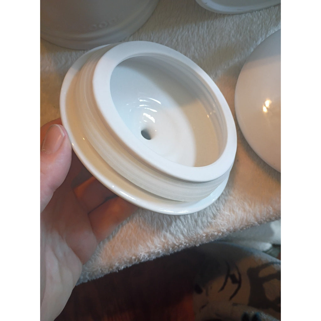 Fitz And Lloyd Milk White Canister Set Of 3 No1,2,3 With Lids Complete Set