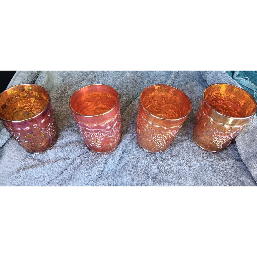 Vintage Joe St. Clair Carnival Glass Lot Grape & Cable Tumbler Set Of 5 Marigold
