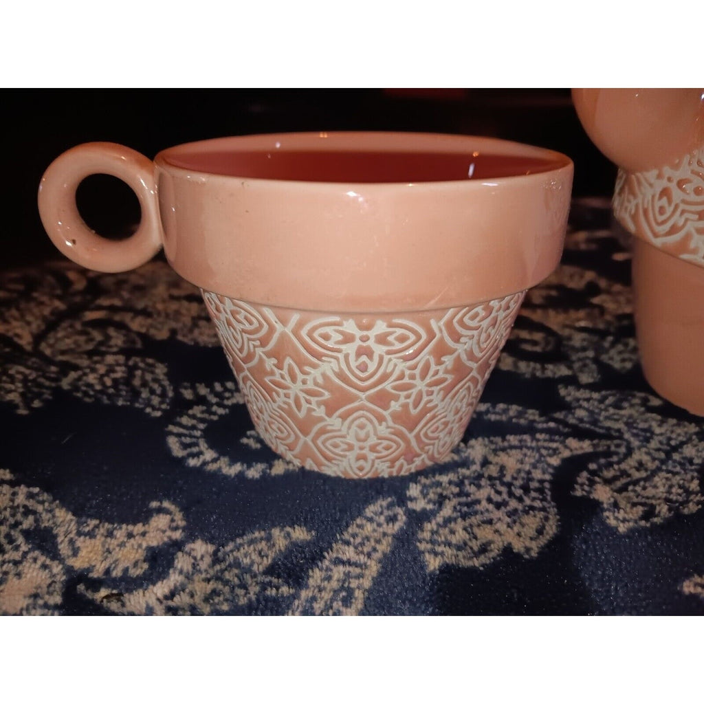Pinky Up ~ Tea for Two Set in Pink and White Teapot Mugs Ceramic