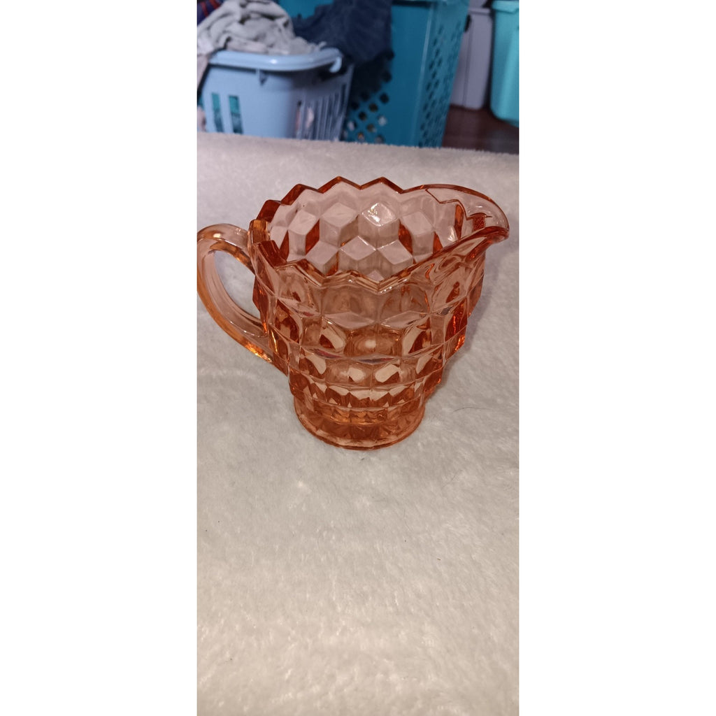 Vintage Indiana Whitehall Glass Cubist 4" Tall Heavy Creamer Pink Peach 1960's