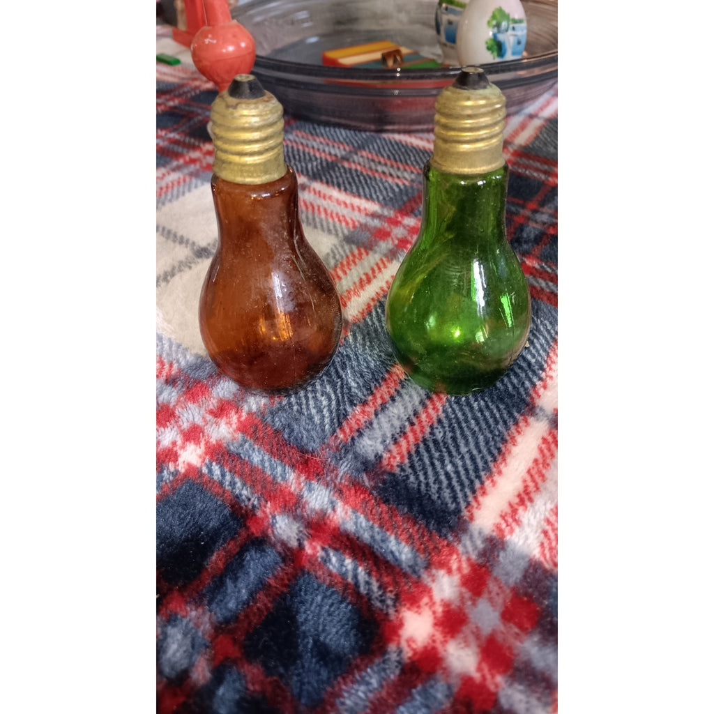Vintage Glass Amber Edison Light Bulb Salt and Pepper Shakers Set