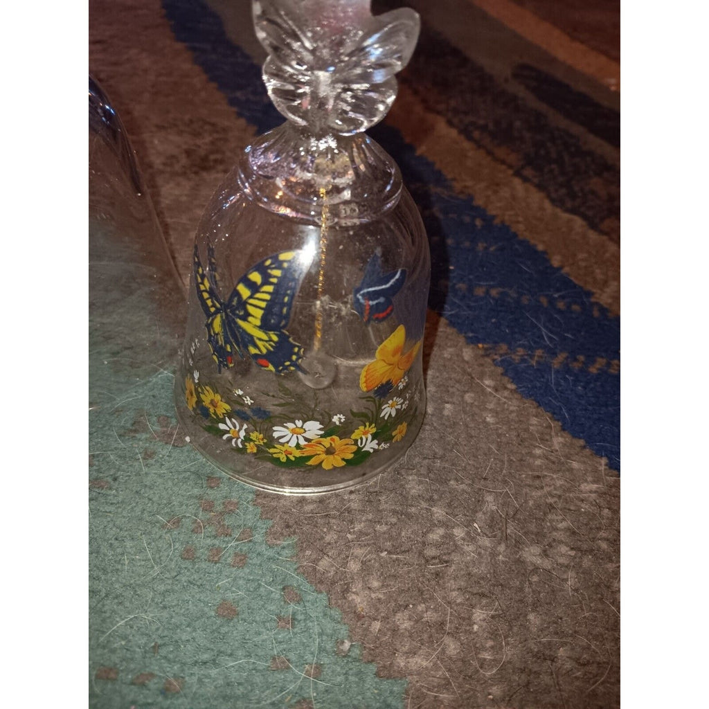 Avon Bell Butterfly & Floral 1990 Vintage Glass Over 24% Full Lead Crystal Bell