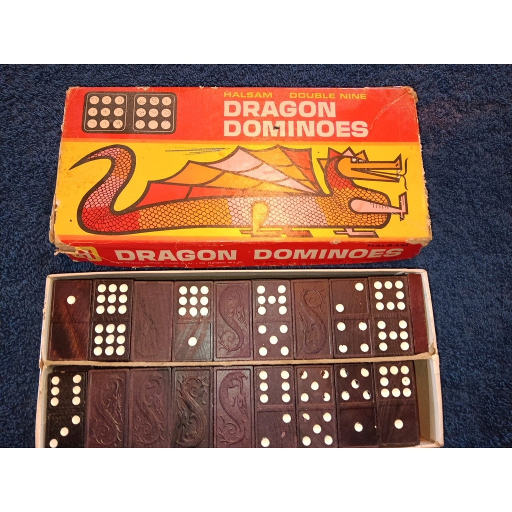 Vintage Dragon Dominoes by Halsam No. 920 Double Nine 55 Pieces Complete Set