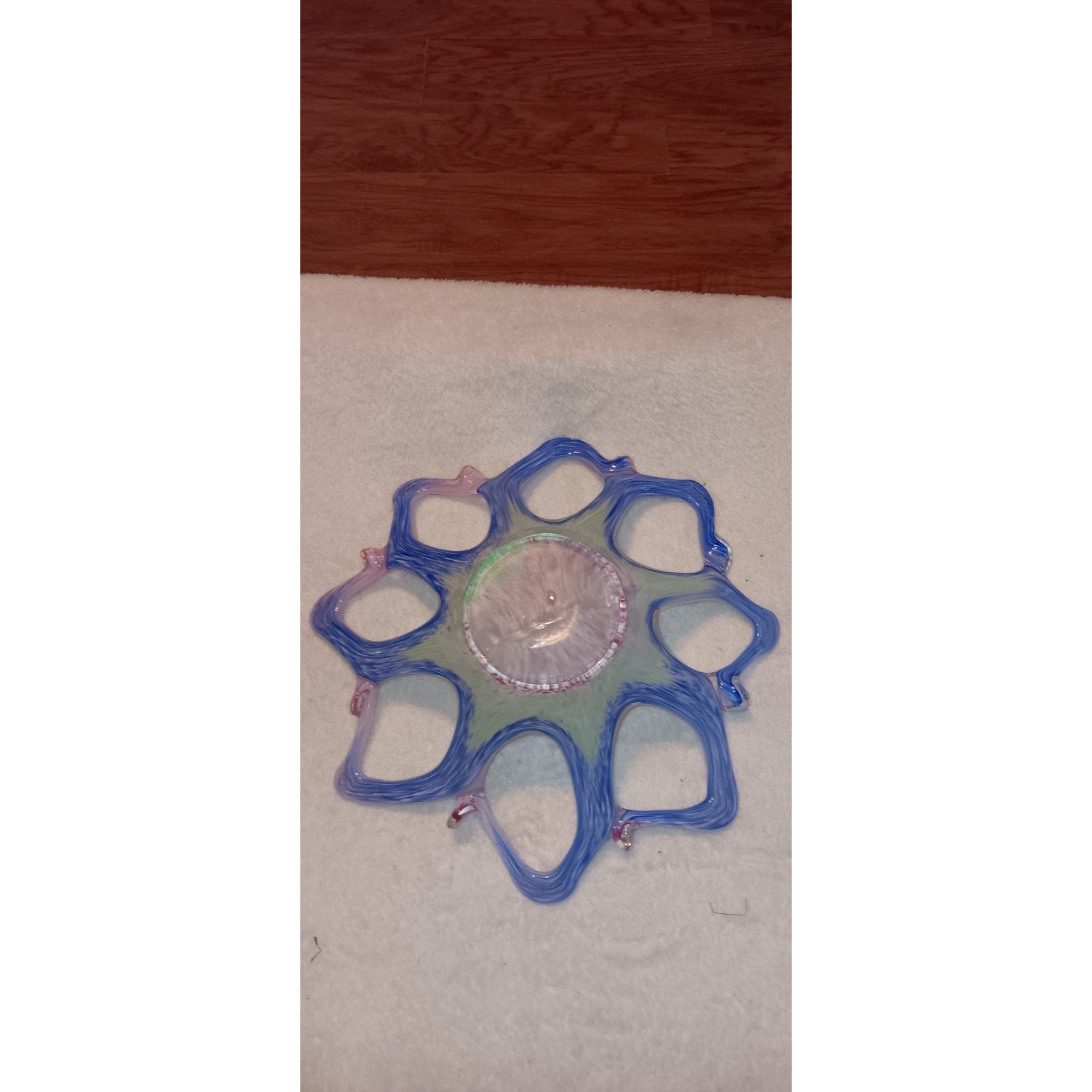 Vintage Murano Art Glass Stretched Star Bowl Candy Dish 10” Multi Color, Italy.