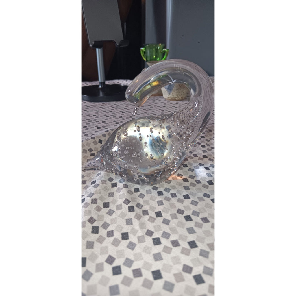 Vtg Art Glass Clear Swan Paperweight Figurine Controlled Bubbles Bullicante 4"