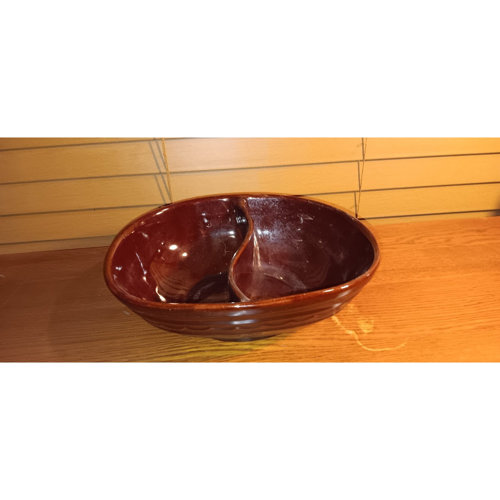 Vintage Marcrest Stoneware Daisy Dot Brown Divided Serving Dish Bowl Ovenproof