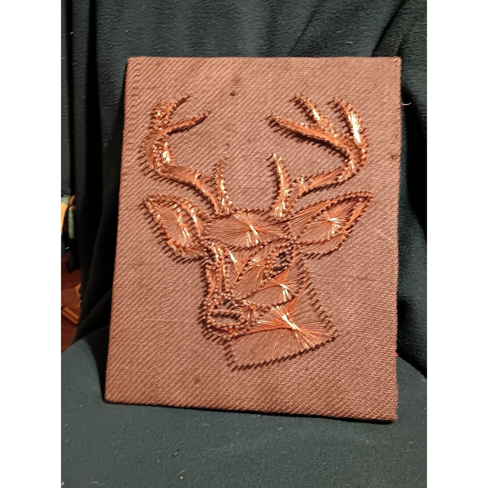 DEER HEAD Vintage Wall Art Nails & Copper Wire Hunting Man Cave Rustic Decor