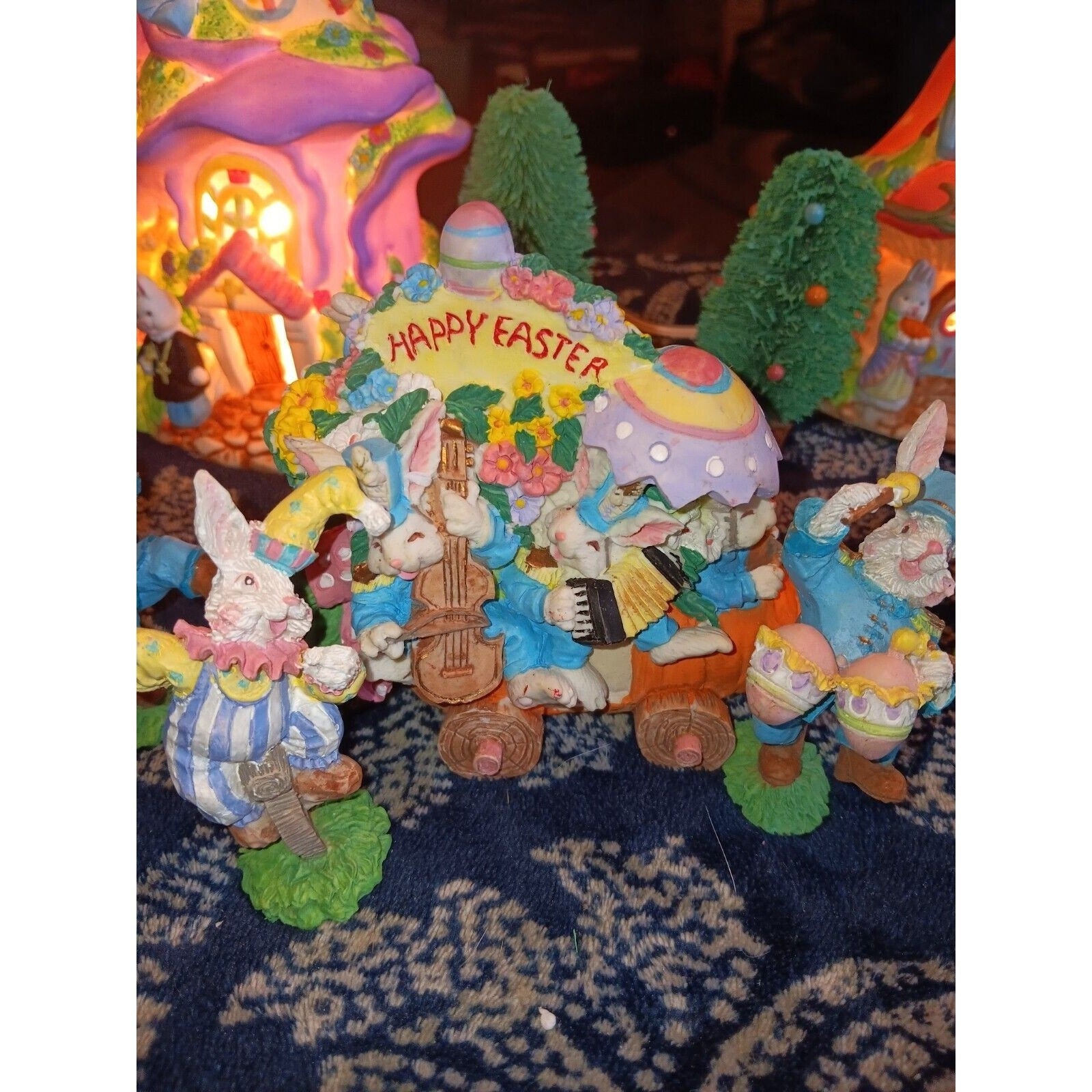 Lighted Easter Village Porcelain Houses Figures 21 Pc See Pics Really Nice